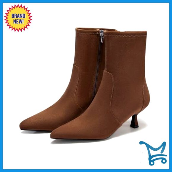 Low Kitten Heel Ankle Boots Pointed Toe Side Zipper Fall Shoes - Picture 4 of 7